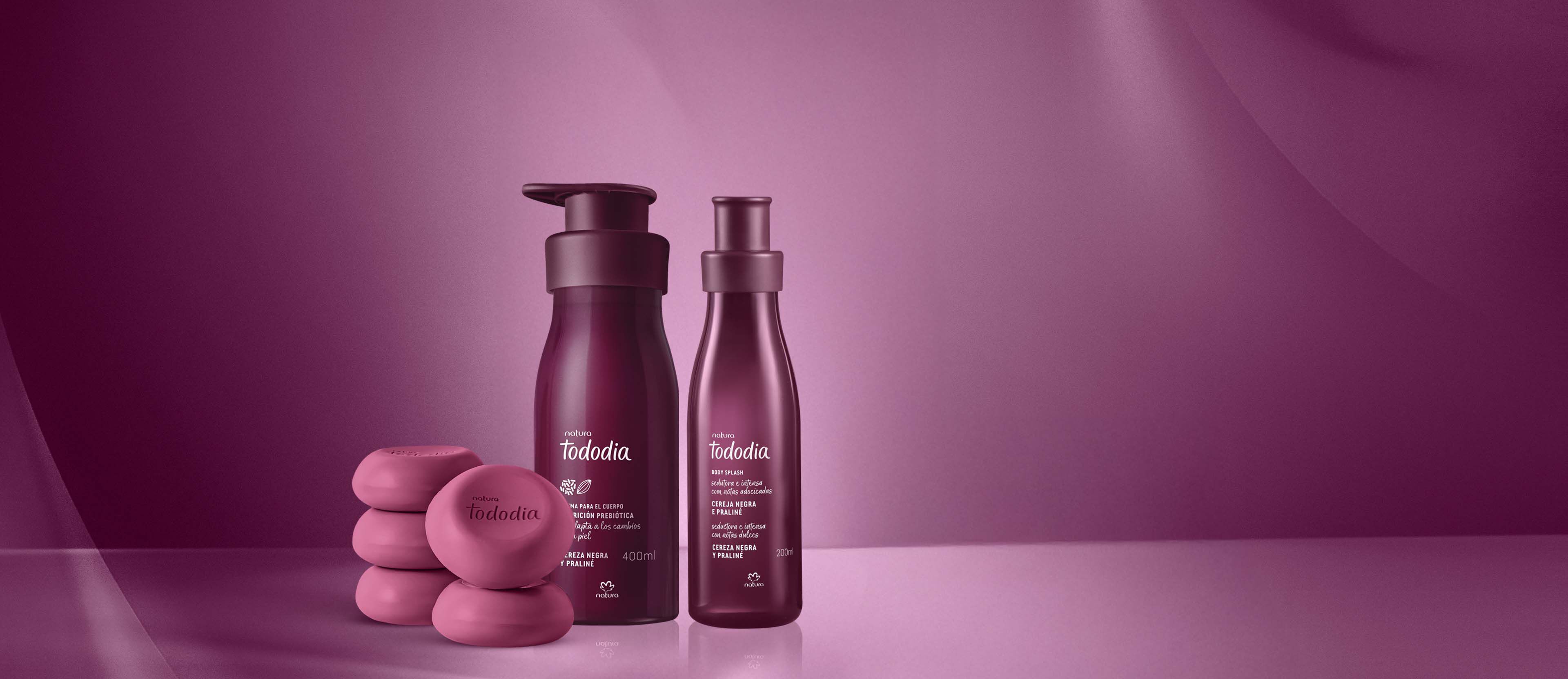 Kit Crema Corporal, Body Splash y Jabones en Barra Tododia Cereza Negra y Praliné