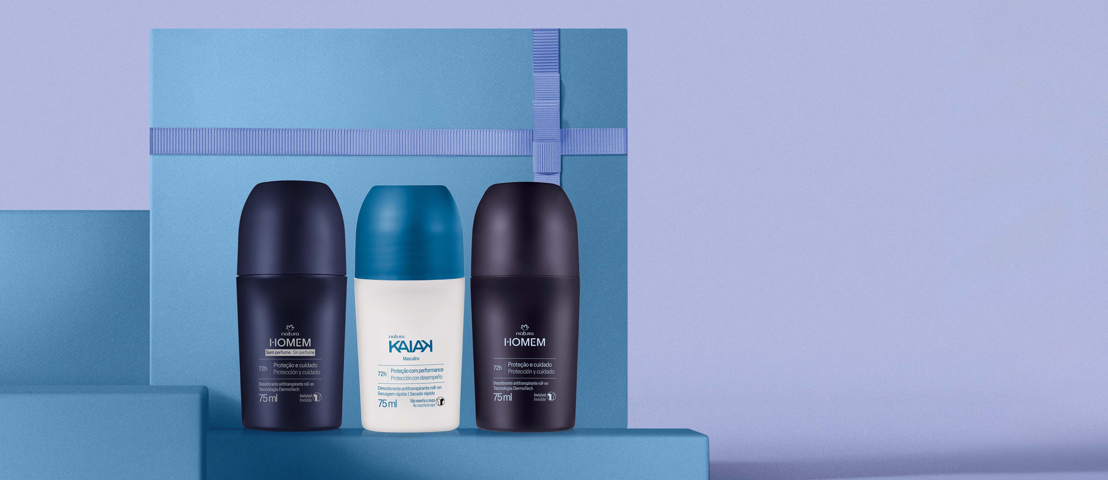 Kit Desodorante Antitranspirante Kaiak Clásico y Natura Homem con y sin perfume (2 productos)