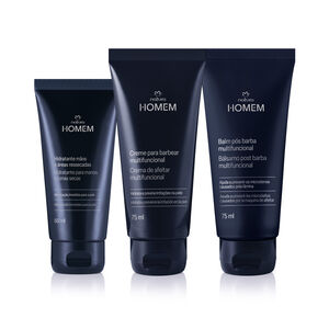 Kit Crema para afeitar, Bálsamo para después de afeitar y Hidratante para manos y áreas resecas Natura Homem (3 unidades)