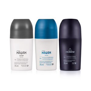 Kit Desodorante Antitranspirante Kaiak Clásico, Urbe y Natura Homem (3 productos)
