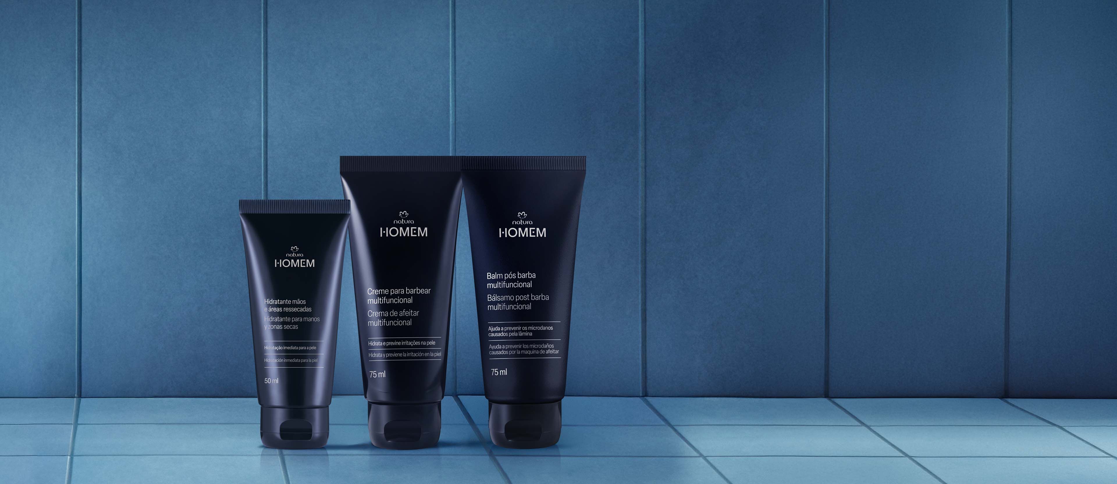 Kit Crema para afeitar, Bálsamo para después de afeitar y Hidratante para manos y áreas resecas Natura Homem (3 unidades)
