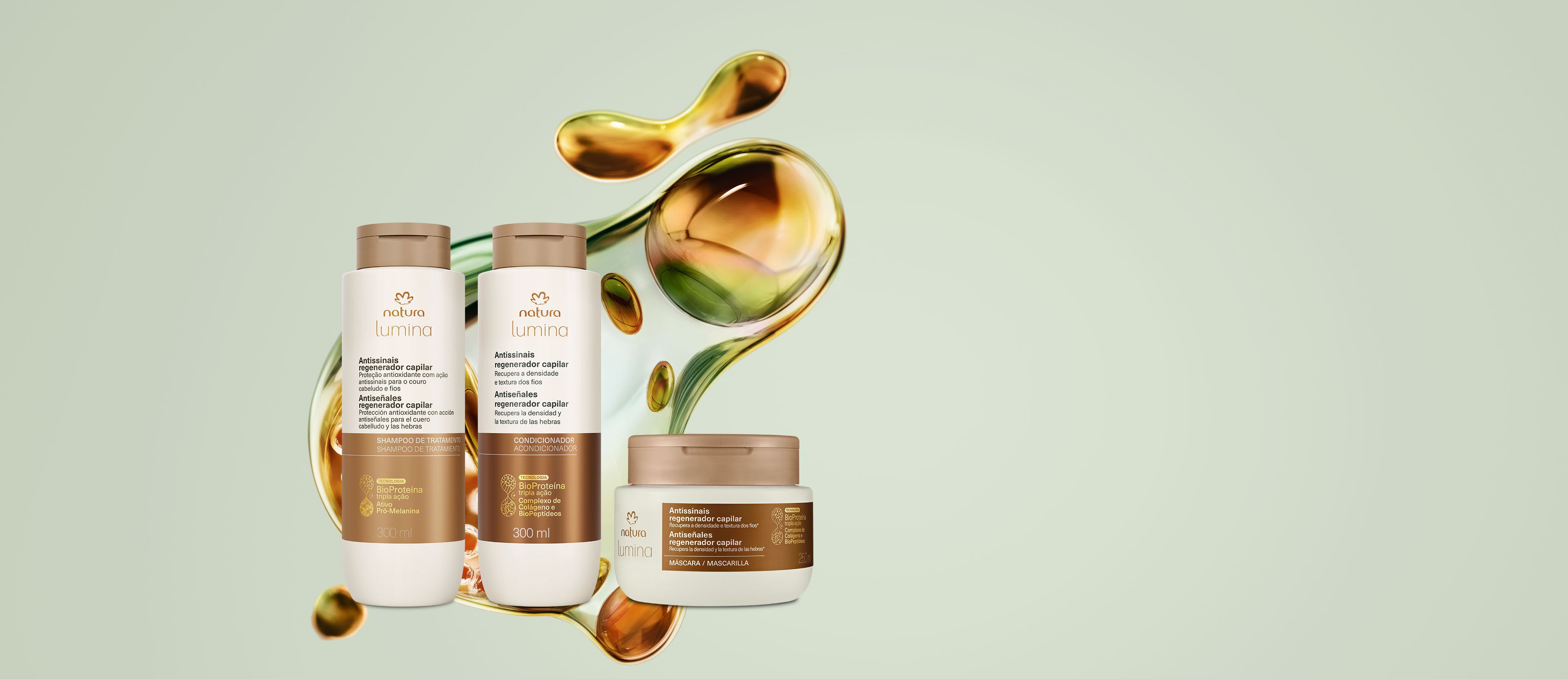 Kit Shampoo, Acondicionador y Máscara Lumina Antiseñales Regenerador Capilar