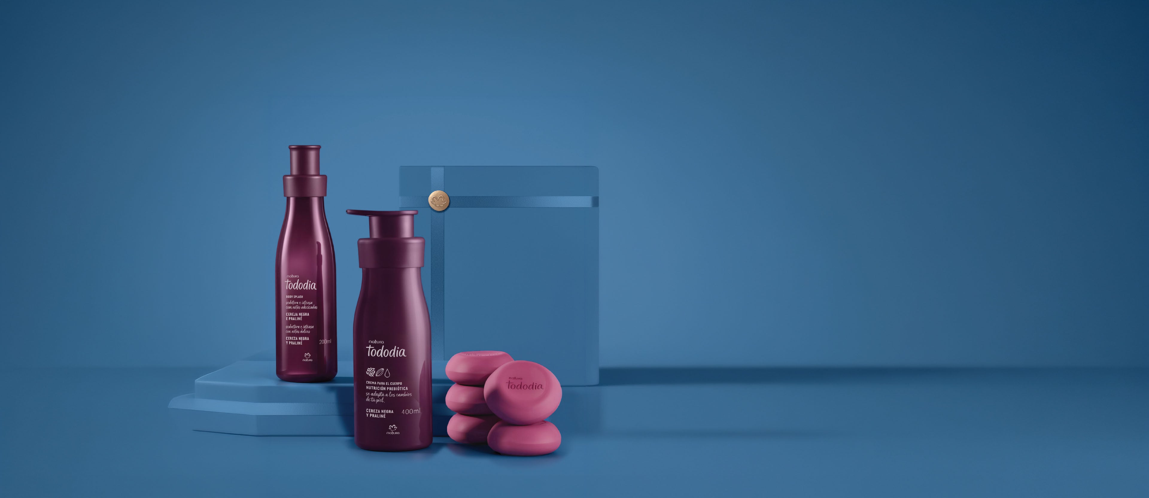 Kit Crema para el cuerpo, Body splash y Jabón Tododia Cereza Negra y Praliné (3 productos)