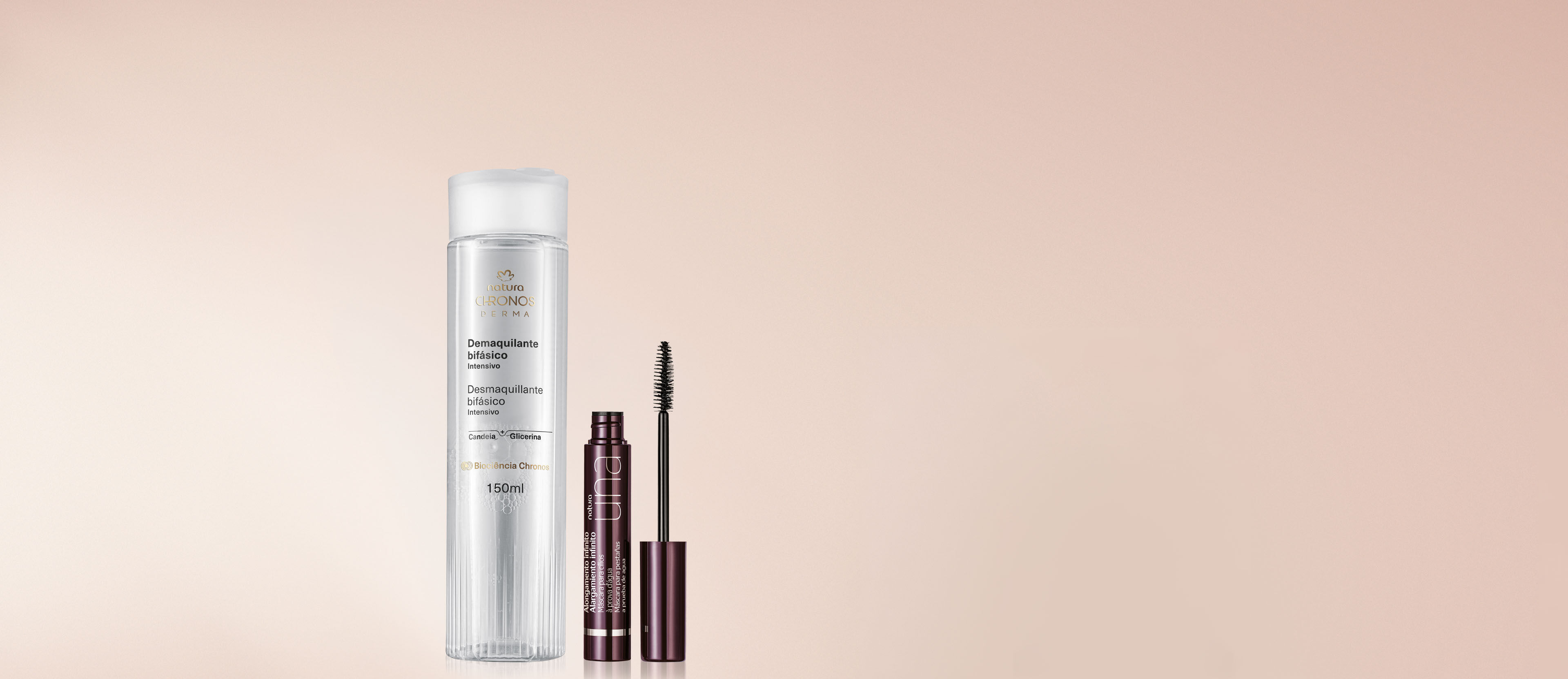 Kit Máscara para pestañas Alargamiento Infinito Una y Desmaquillante Bifásico Chronos Derma (2 productos)