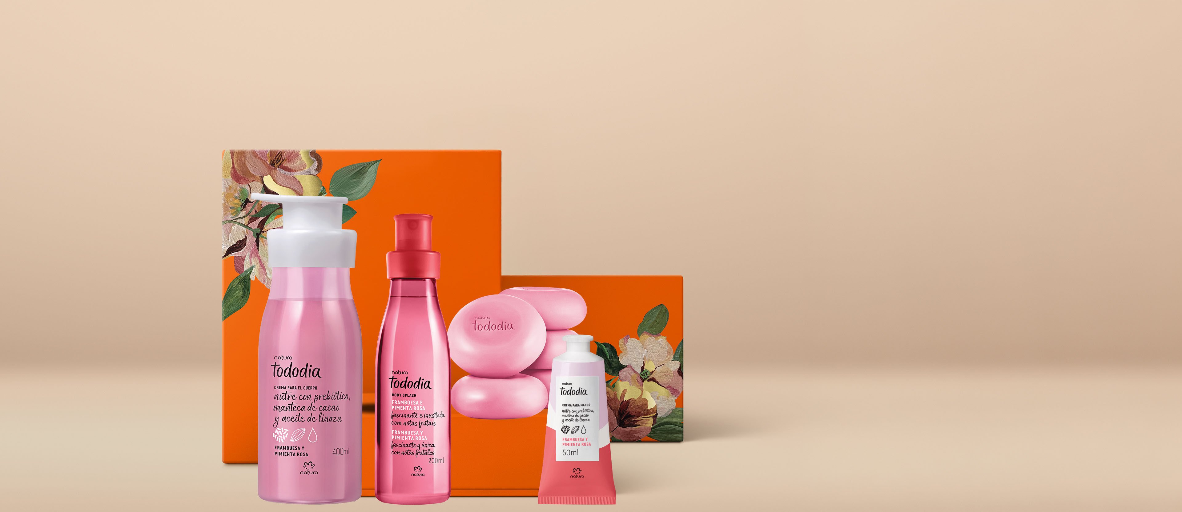 Regalo Madres Tododia Frambuesa y Pimienta Rosa (1 crema corporal + 1 crema de manos + 1 body splash + jabones)