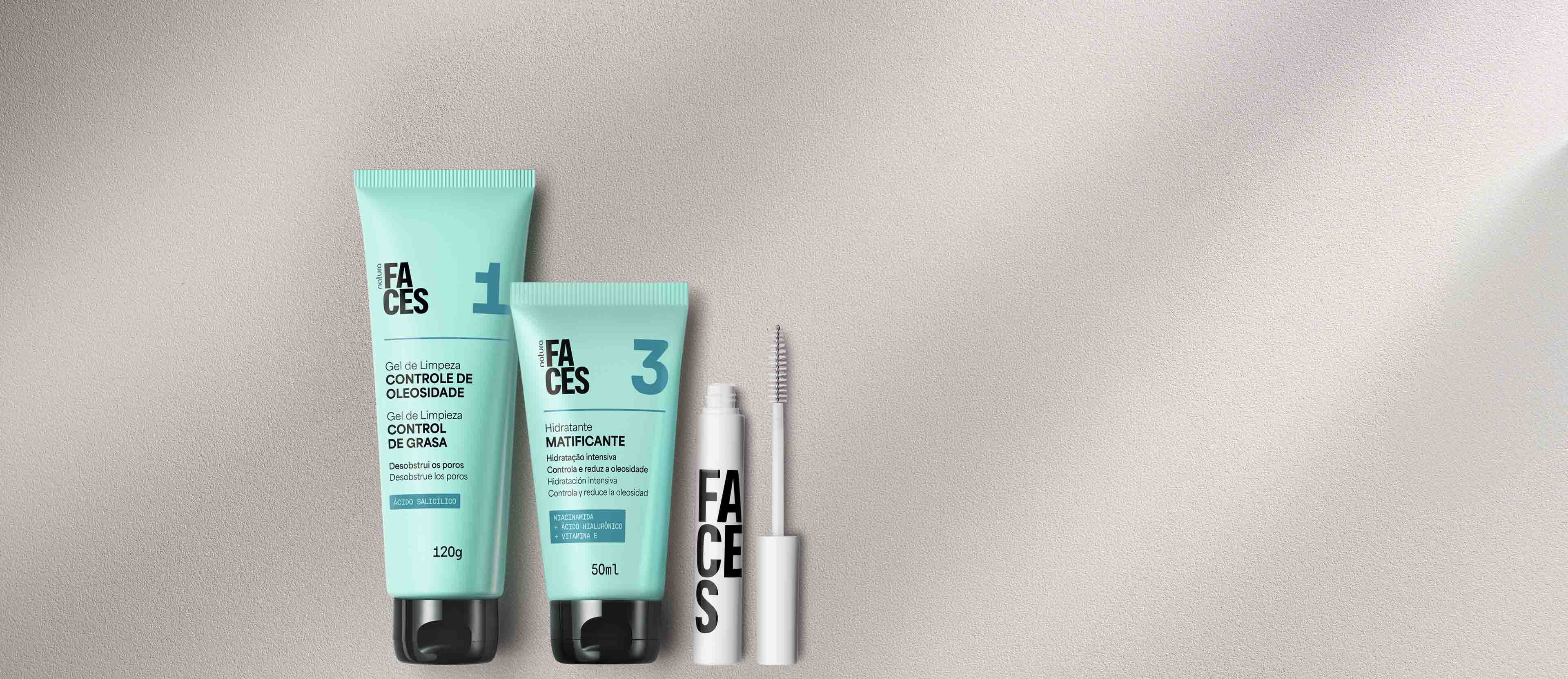 Kit Gel de Limpieza, Hidratante y Máscara para Ojos y Cejas Faces (3 productos)
