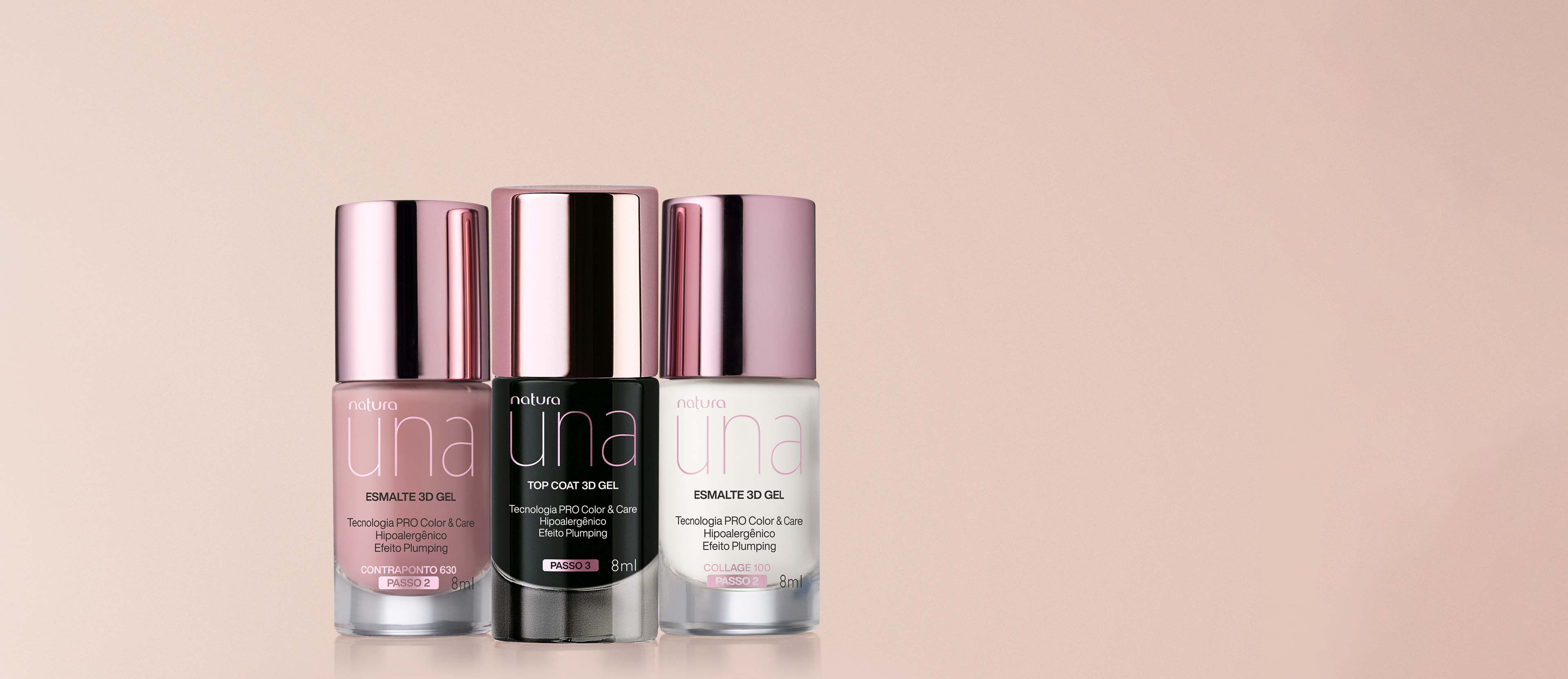 kit base primer, esmalte y top coat Una (3 productos)