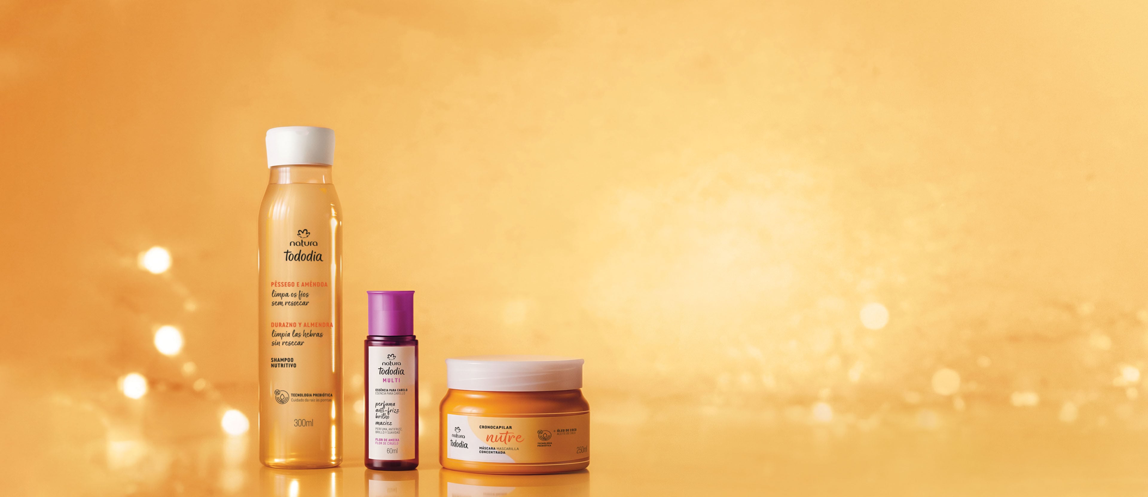 Kit Shampoo y Mascarilla Tododia Durazno y Almendras y Esencia de Flor de Ciruela (3 productos)