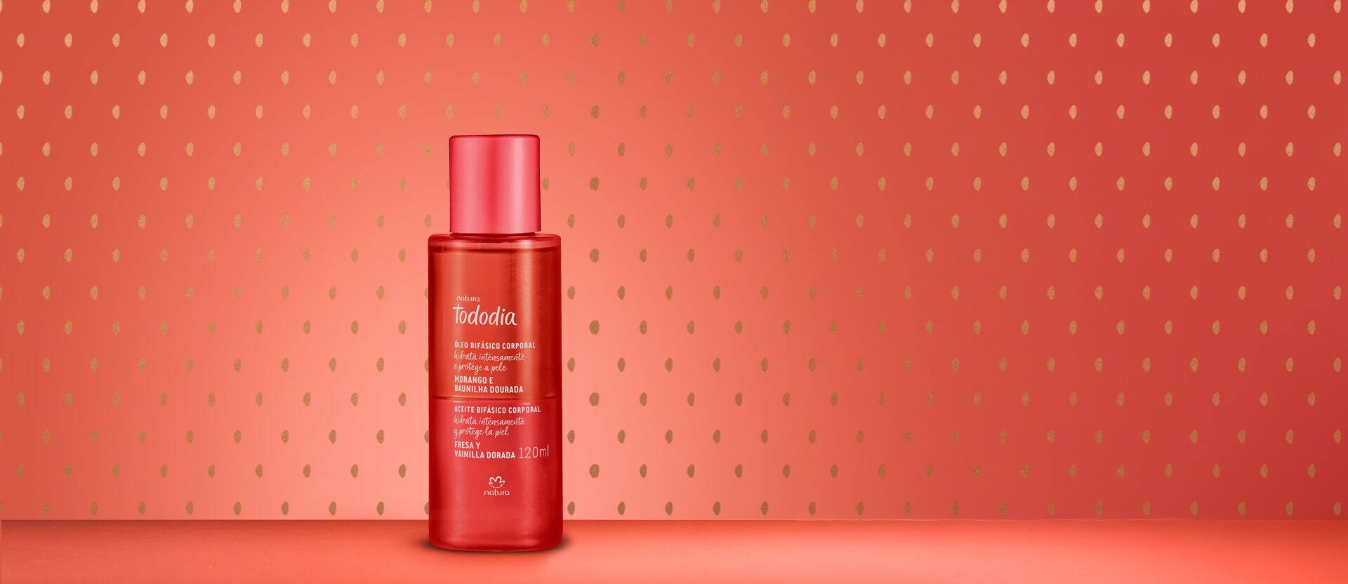 Aceite Bifásico Corporal Tododia Fresa y Vainilla Dorada