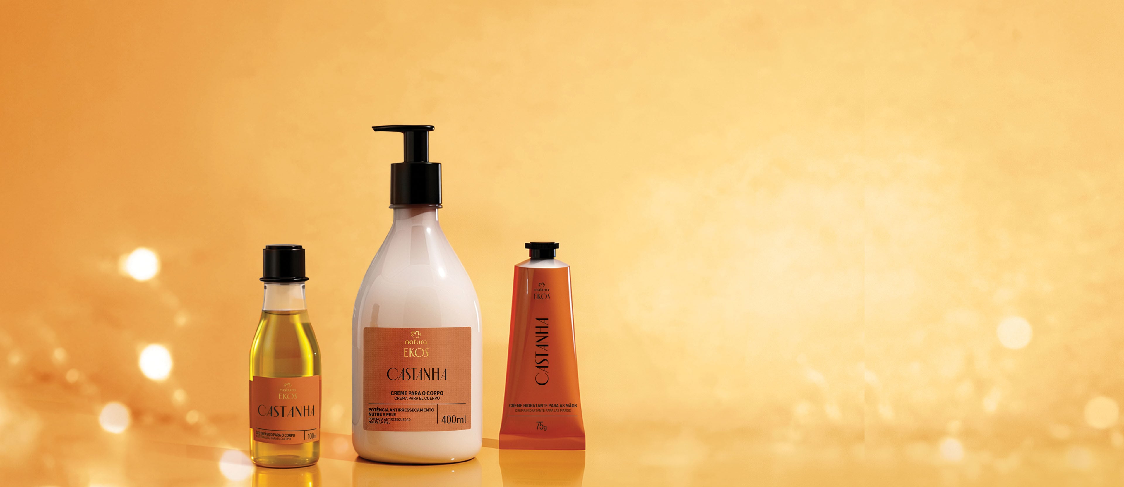 Kit Crema para el Cuerpo, Manos y Aceite Trifásico Ekos Castaña (3 productos)