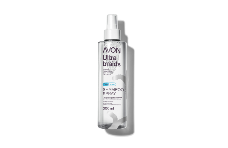 Frasco do Shampoo Spray Avon Ultra Braids de 300ml sobre fundo branco.