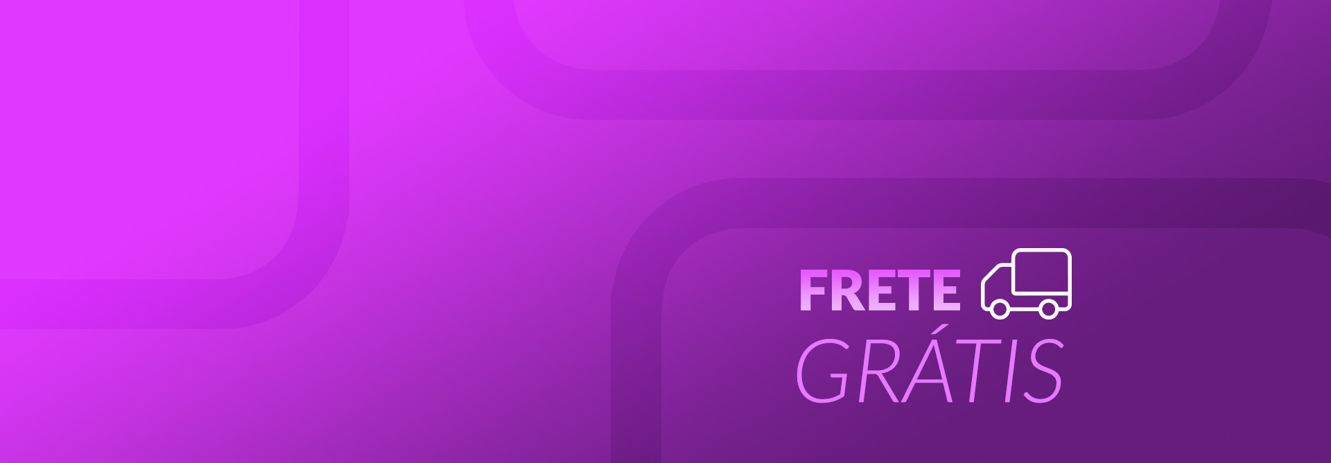 Ilustração de caminhão com a sentença "frete grátis", em fundo roxo.