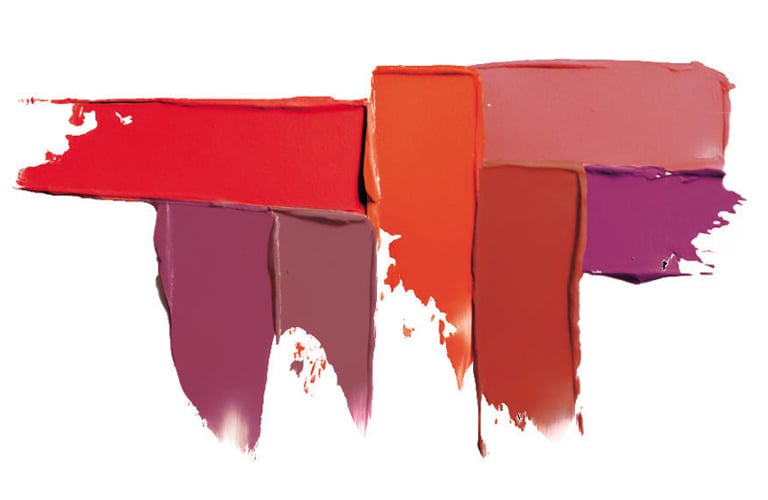 Colorimetria de tons de batom nas cores vermelho, roxo, laranja e marrom.