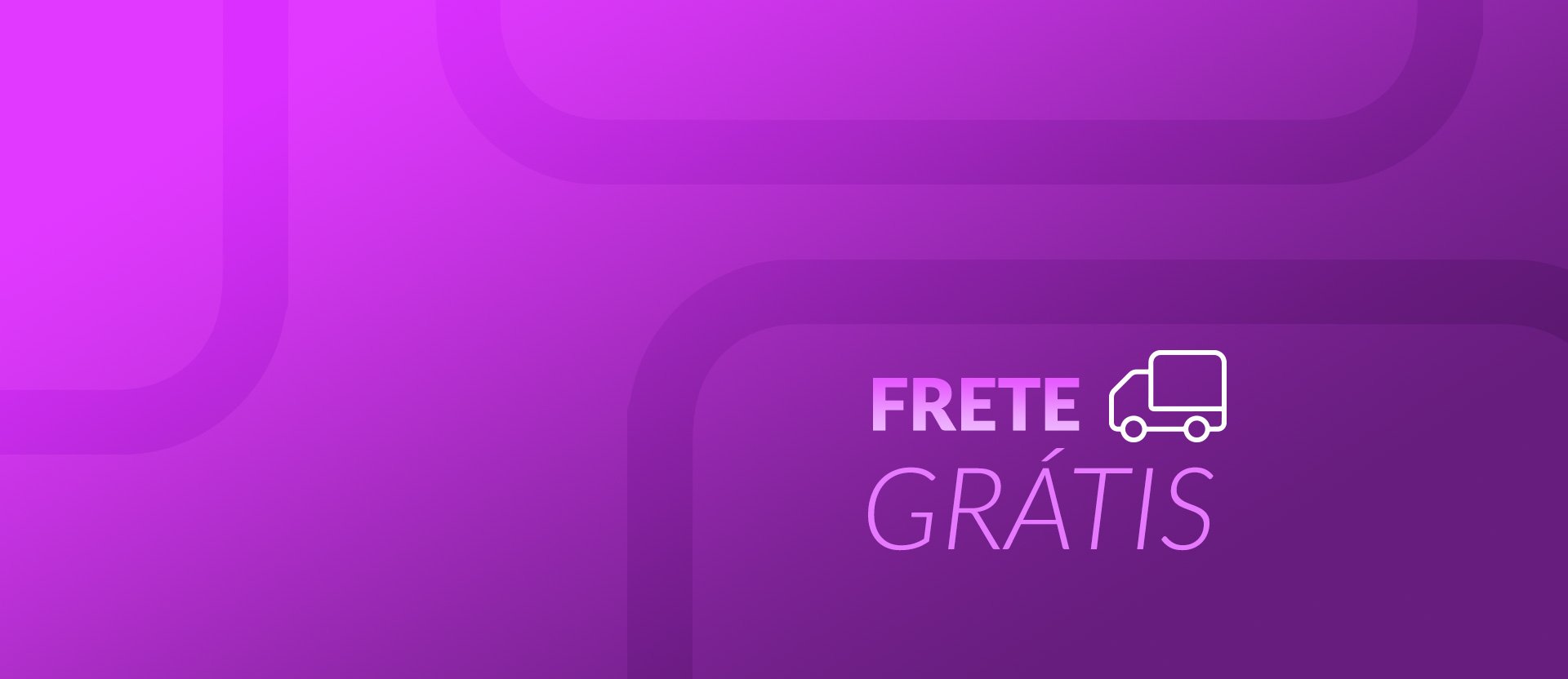 Ilustração de caminhão com a sentença "frete grátis", em fundo roxo.