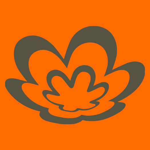 Em fundo laranja com a flor símbolo da Natura cinza.