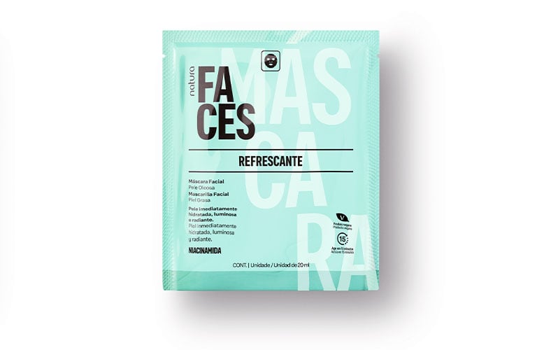Foto de la mascarilla refrescante Faces en un fondo blanco.
