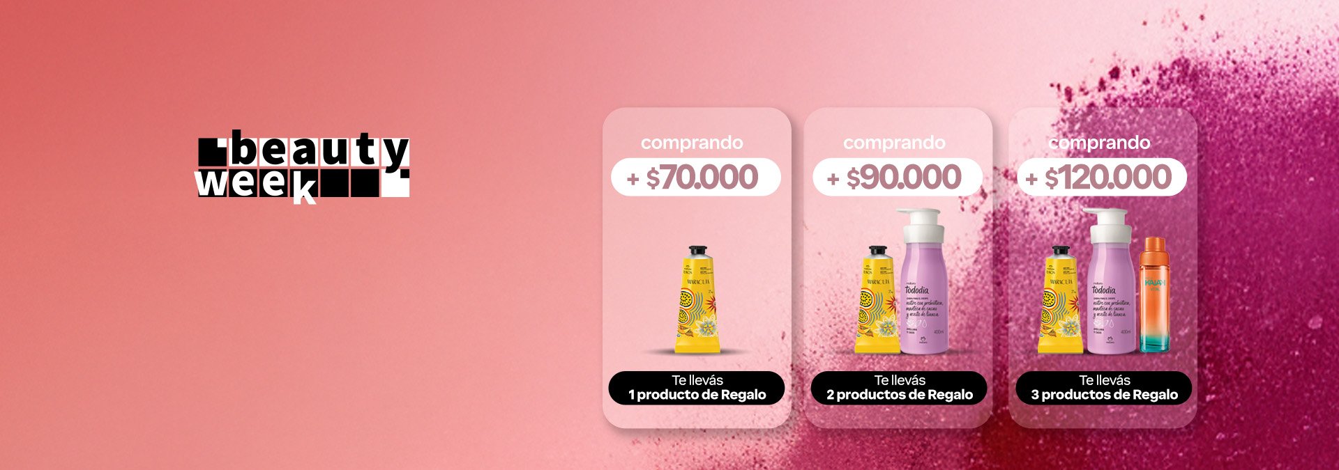 llevate hasta 3 regalos comprá y acumulá regalos exclusivos en tu pedido.