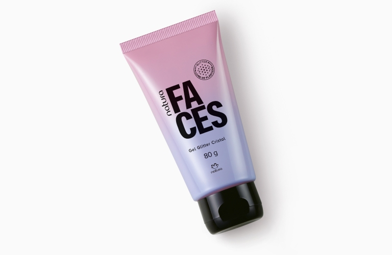 Gel Glitter Faces Cristal na vertical sobre um fundo branco