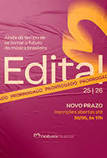 Imagem com inscrições até 30 de maio às 17h. O fundo é um roxo com rosáceas em amarelo. E faixa laranja com prorrogado escrito em roxo.