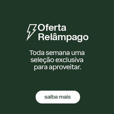 Fundo verde-escuro com texto centralizado em branco: Oferta Relâmpago. Toda semana uma seleção exclusiva para aproveitar. Ao lado do texto, símbolo de raio.