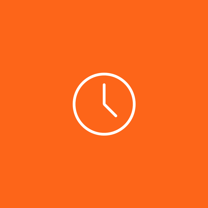 Fundo laranja com contorno em branco de relógio analógico marcando quatro horas.