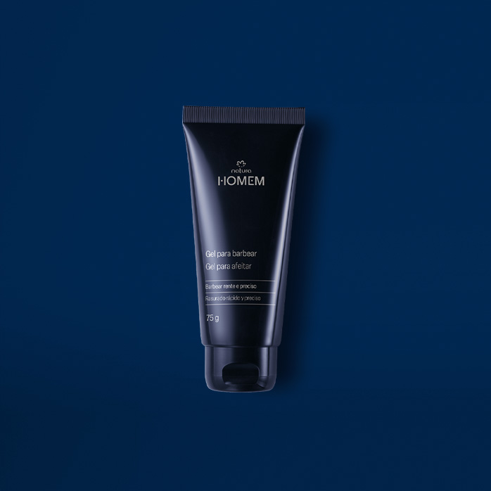 Gel de Barbear Natura Homem sobre fundo azul escuro.