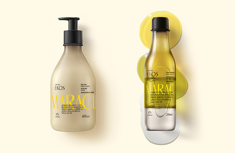 Creme hidratante e óleo corporal da linha Ekos que oferecem os benefícios do maracujá