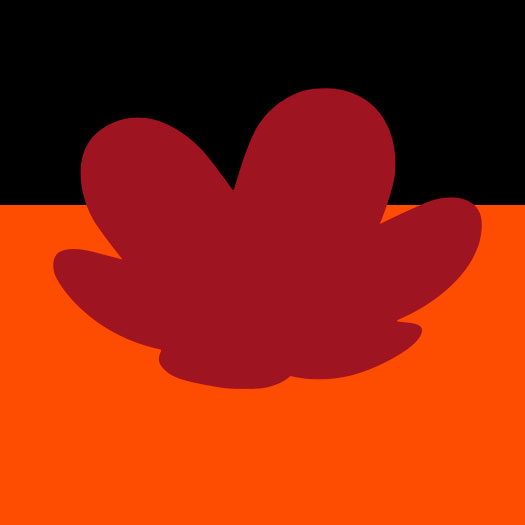 Flor Natura em vermelho, sobre fundo laranja com preto.