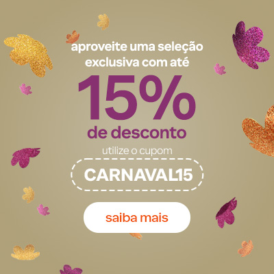 Flores símbolo da Natura em amarelo e rosa brilhantes. Texto: Aproveite uma seleção exclusiva com até 15% de desconto. Utilize o cupom CARNAVAL15. Botão: saiba mais