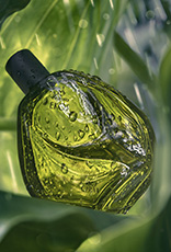 Produto Natura Ekos Ryo Chuva sobre folhas verdes com gotas de água desfocadas