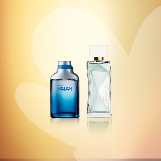 Fragrâncias Natura em fundo amarelo com parte da rosácea da marca Natura