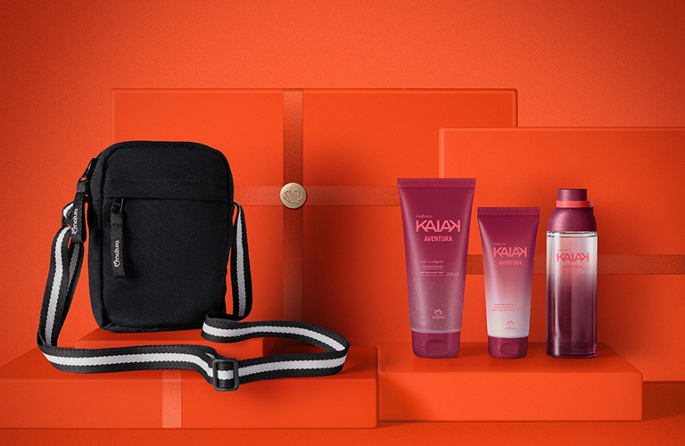 Presente para mãe Kaiak Aventura com bolsa, colônia, sabonete líquido e hidratante corporal
