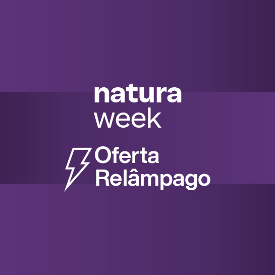 A cor roxa se destaca, com os textos aplicados na imagem de "Natura Week", "Oferta relâmpago" 