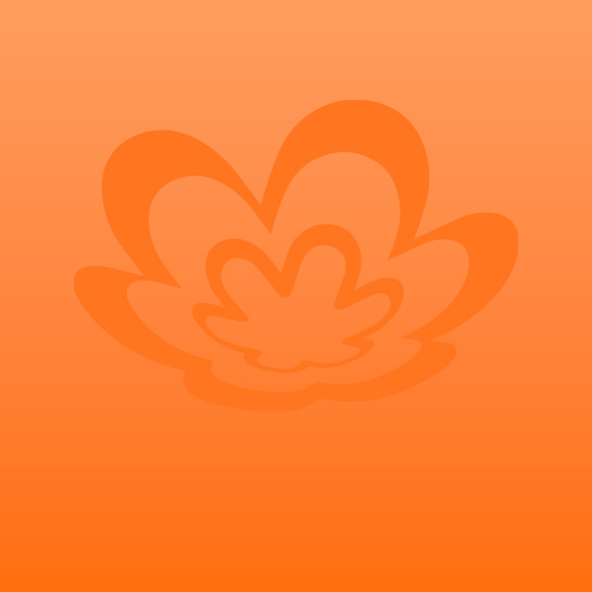 Flor símbolo Natura em laranja, em fundo com degradê laranja-claro.