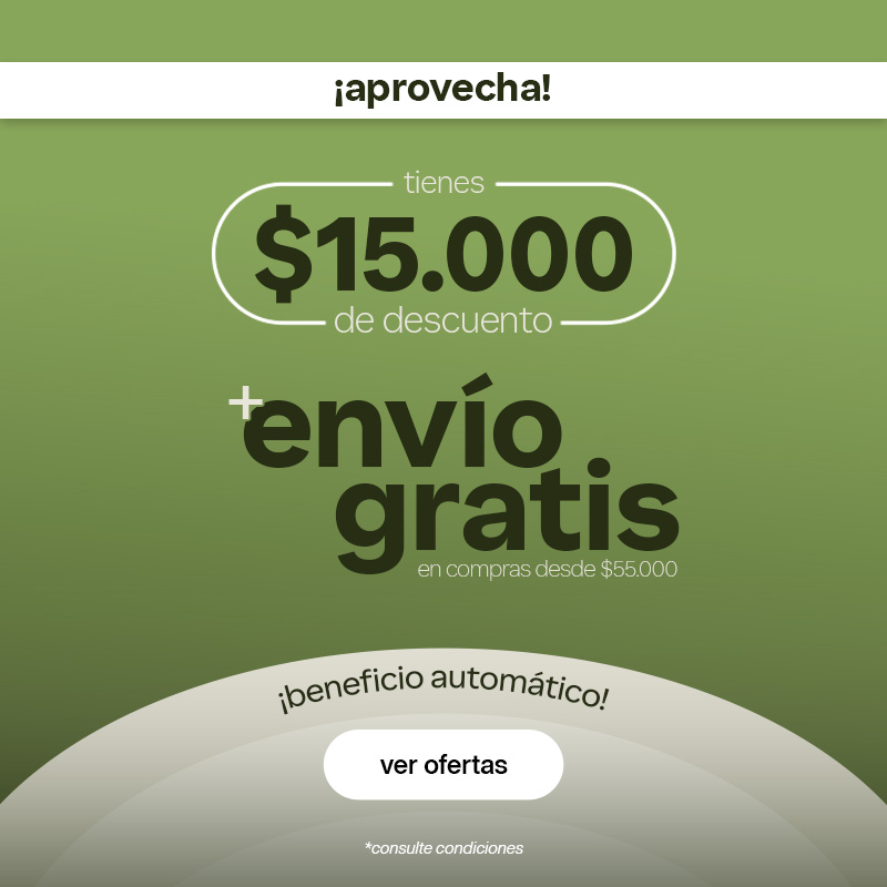 ¡aprovecha! tienes $12.000 de descuento + envío gratis en compras desde $55.000, ¡beneficio automático! 