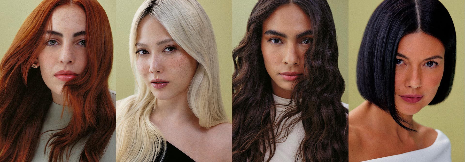 Imagen de cuatro modelos con diferentes tipos de cabello.
