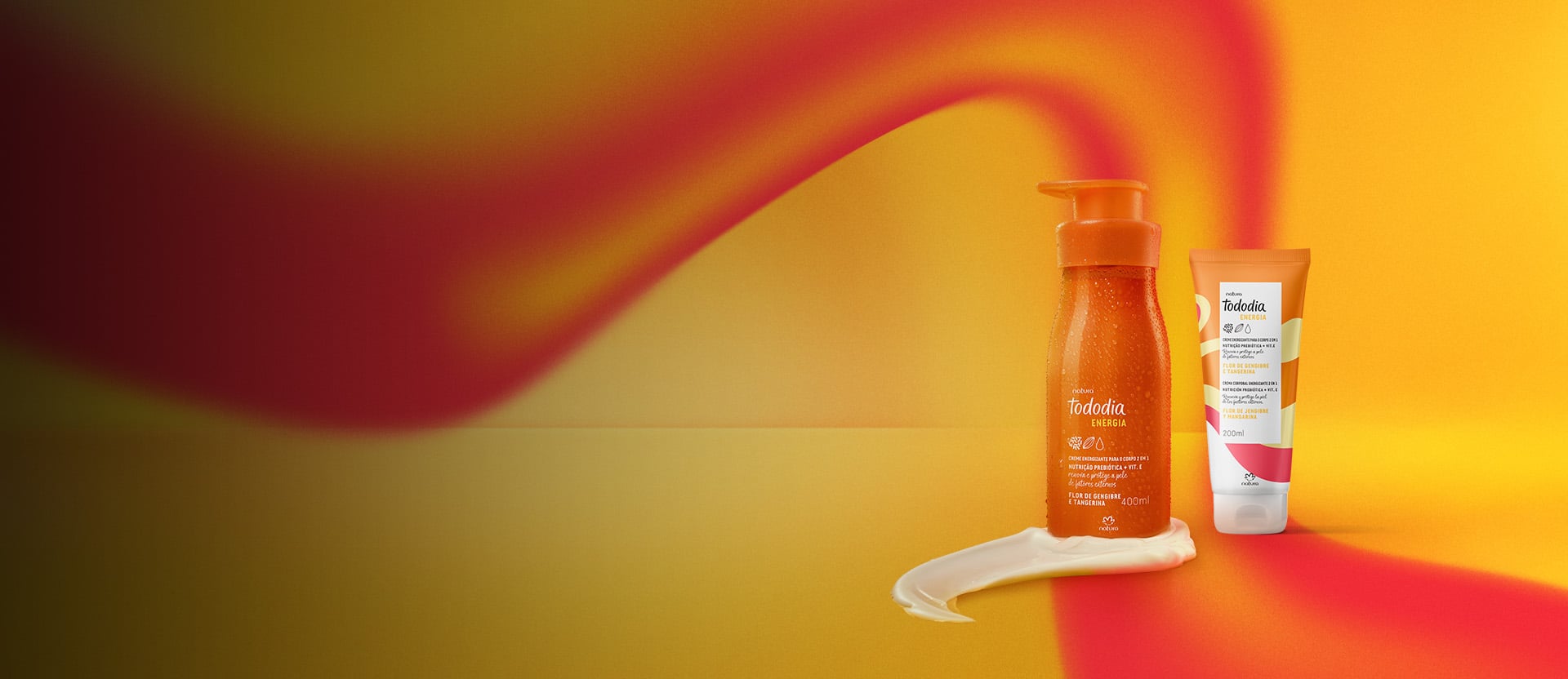 Banner de Cuidados Diarios Natura con productos de hidratación de la marca Tododia Flor de jengibre y mandarina.