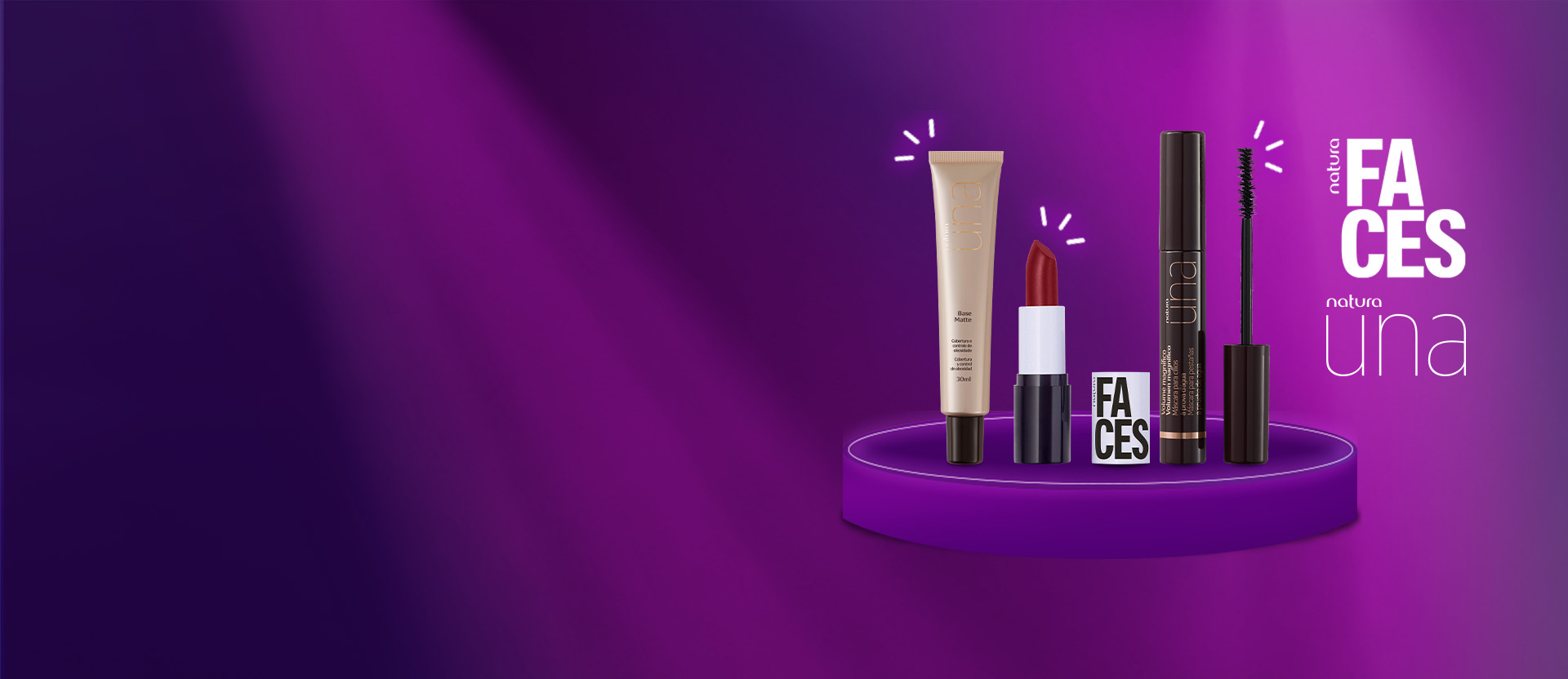 Banner de Maquillaje Natura con productos de la marca Una y Faces.
