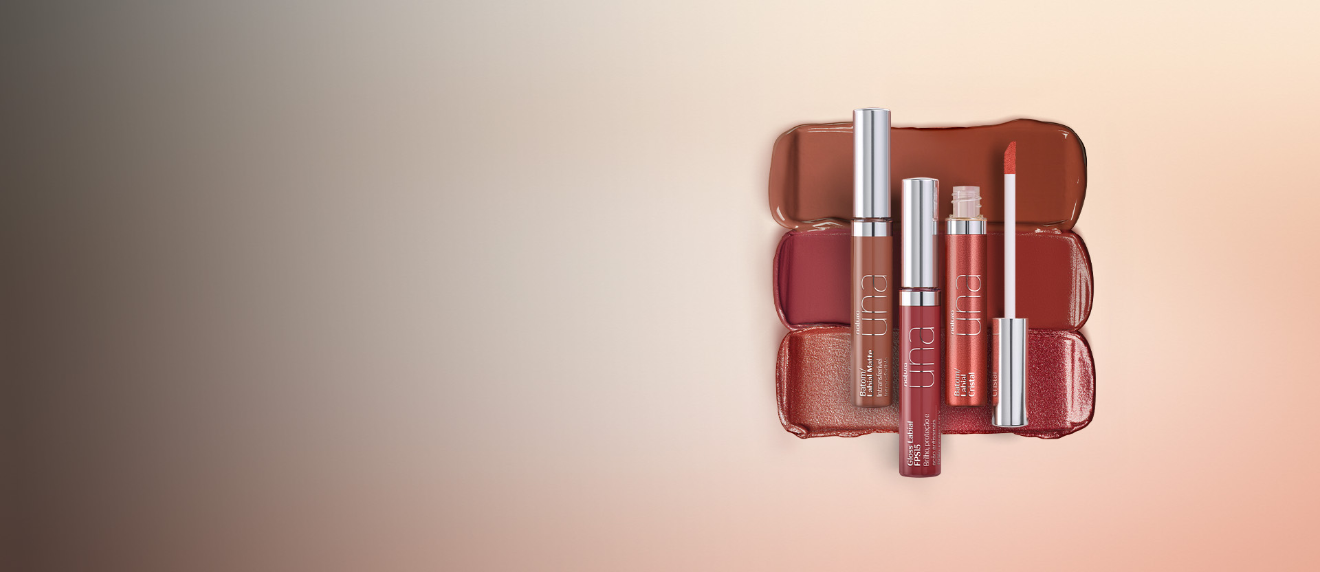 Banner de Maquillaje Natura con productos de labiales de la marca Una.