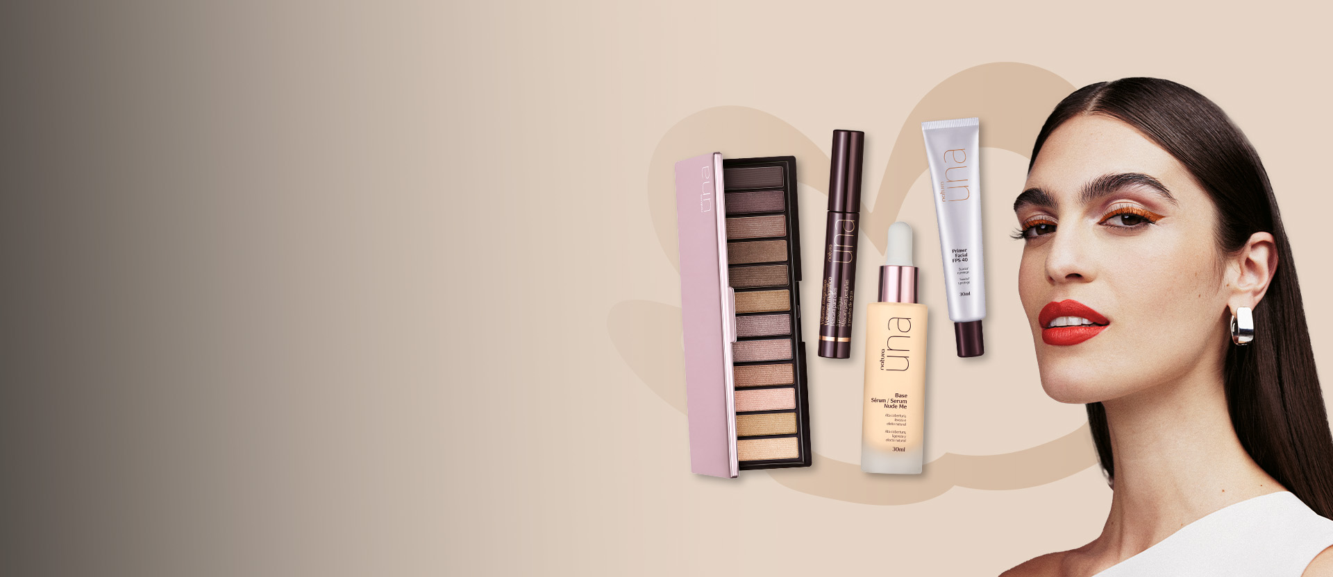 Banner de Maquillaje Natura con productos de la marca Una.