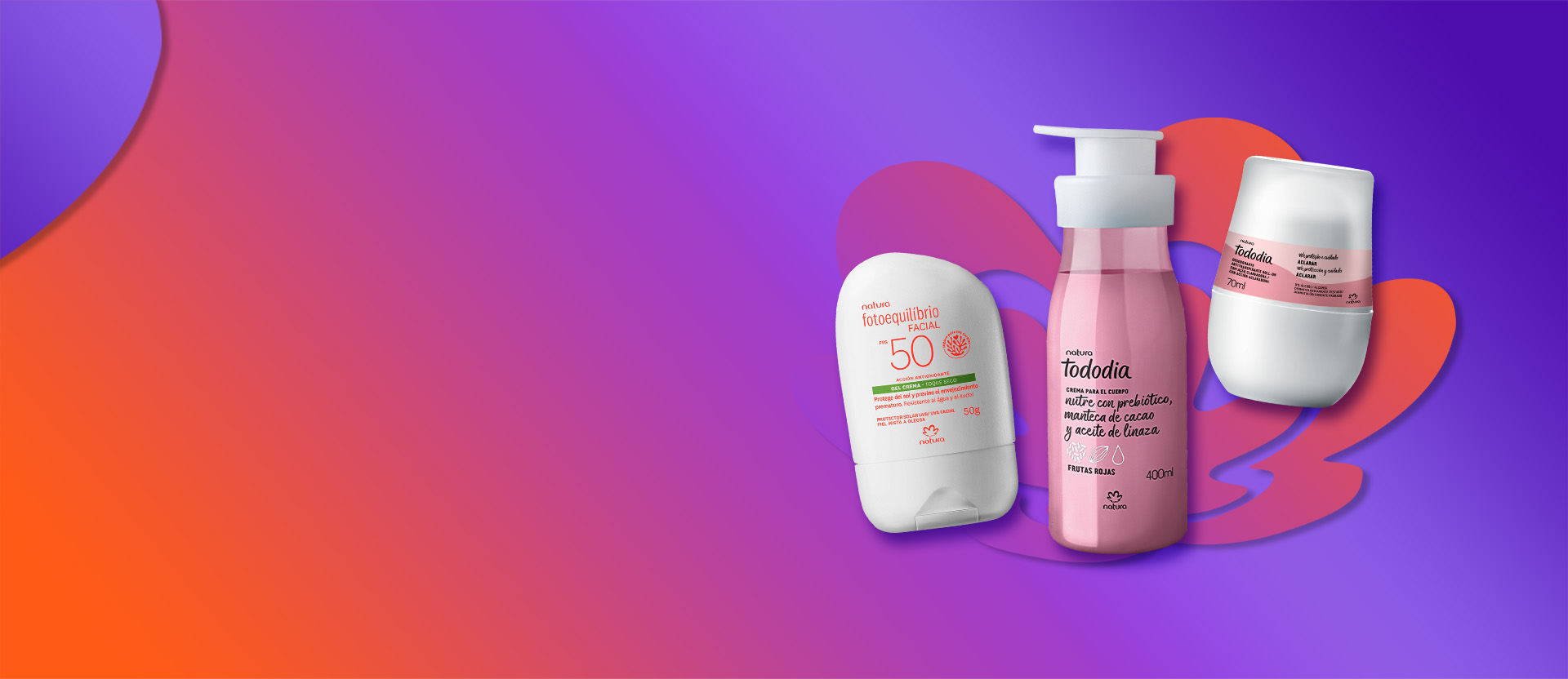 Banner de Cuidados Diarios Natura con productos de las marcas