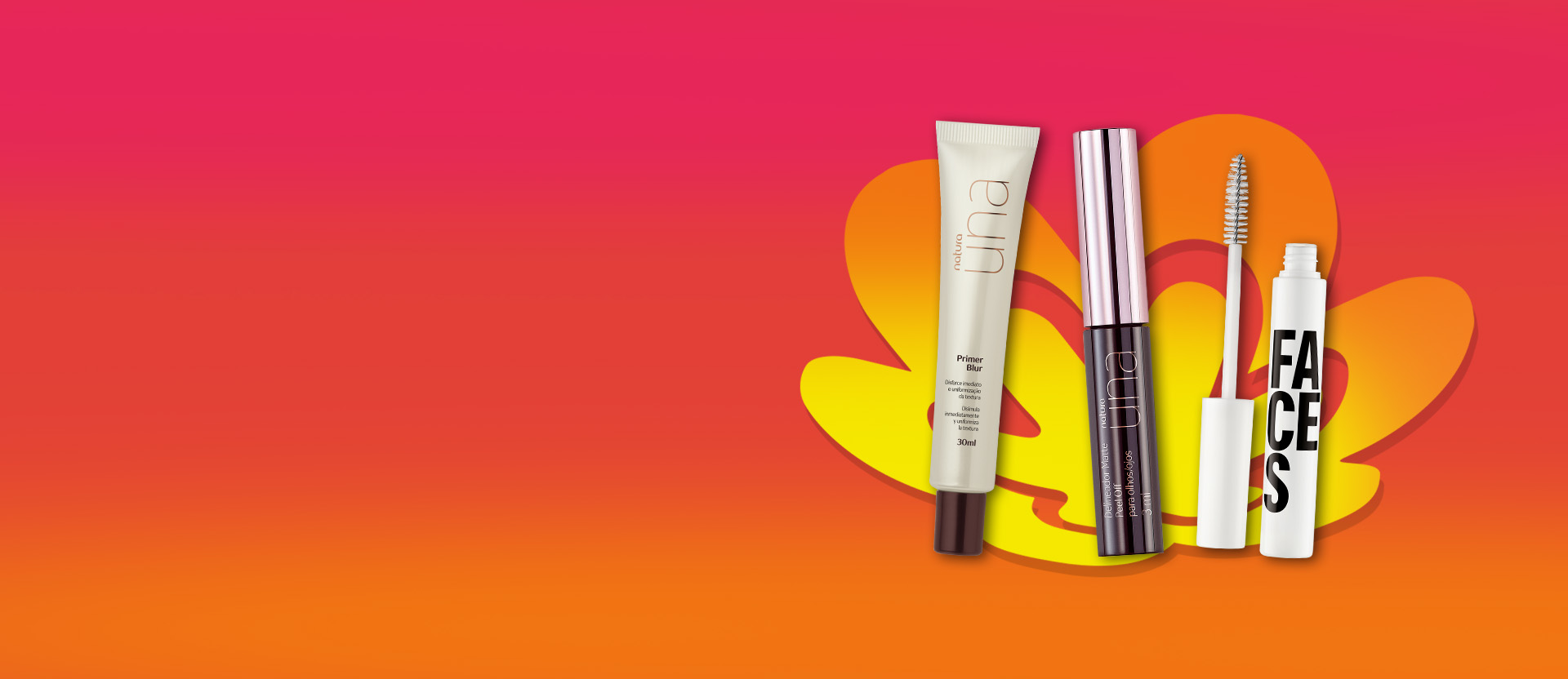 Banner de Maquillaje Natura con productos de la marca Una y Faces.