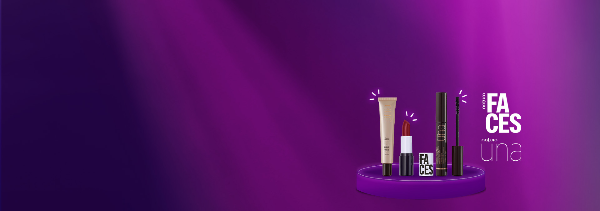Banner de Maquillaje Natura con productos de la marca Una y Faces.