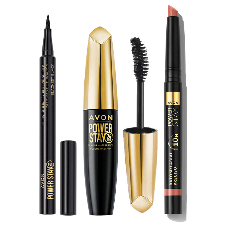 Set x3 Lápiz Labial Preciso Power Stay | Force of Fire + Delineador Líquido para Ojos -Blackest Black | Power Stay + Máscara para Volumen para Pestañas | Power Stay