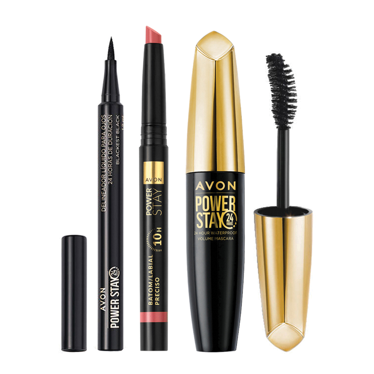 Set x3 Lápiz Labial Preciso Blush Courage + Delineador Líquido para Ojos -Blackest Black | Power Stay + Máscara para Volumen para Pestañas | Power Stay