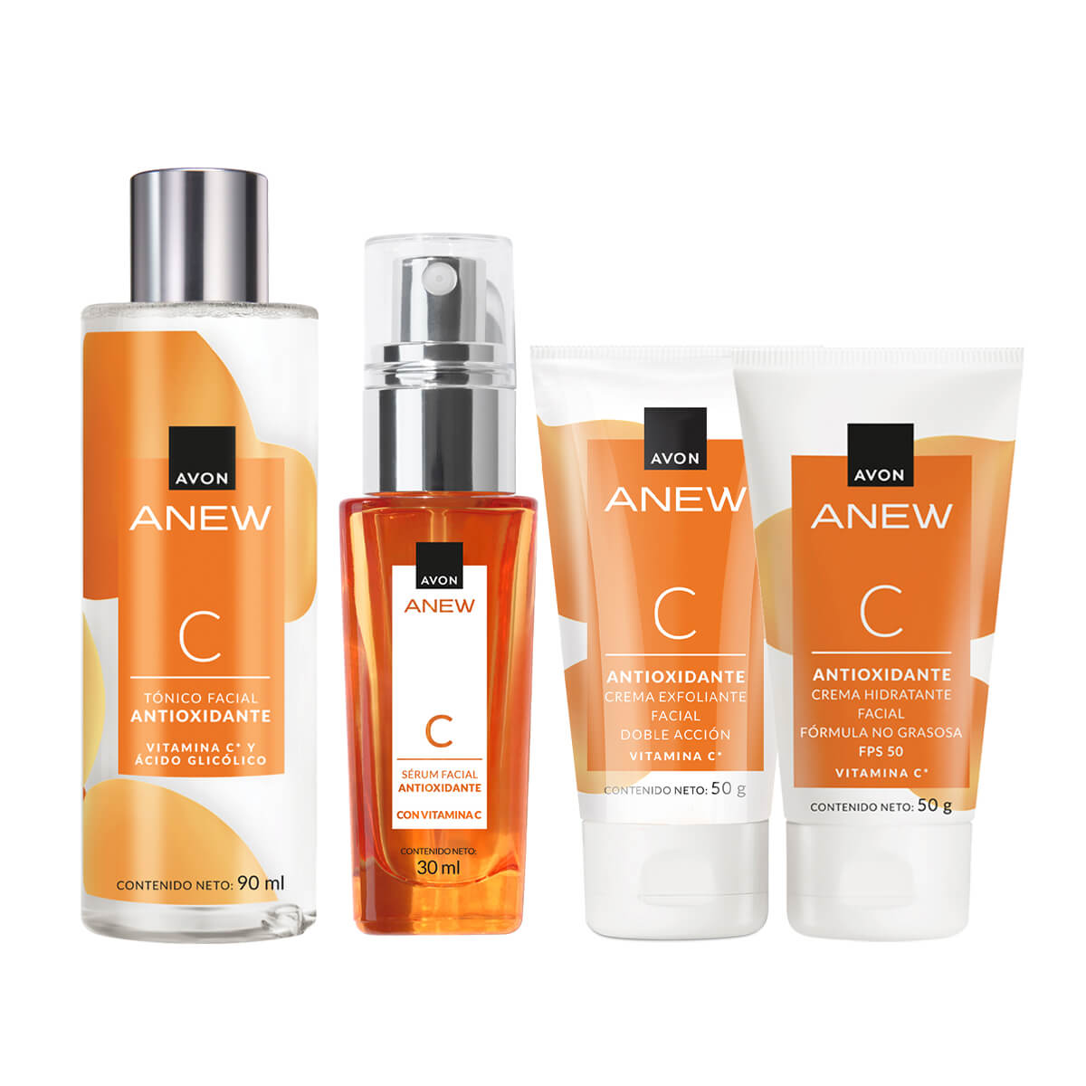 Set x4 Crema Vitamina C + Tónico Vitamina C + Sérum Vitamina C+ Crema Exfoliante Facial | Anew