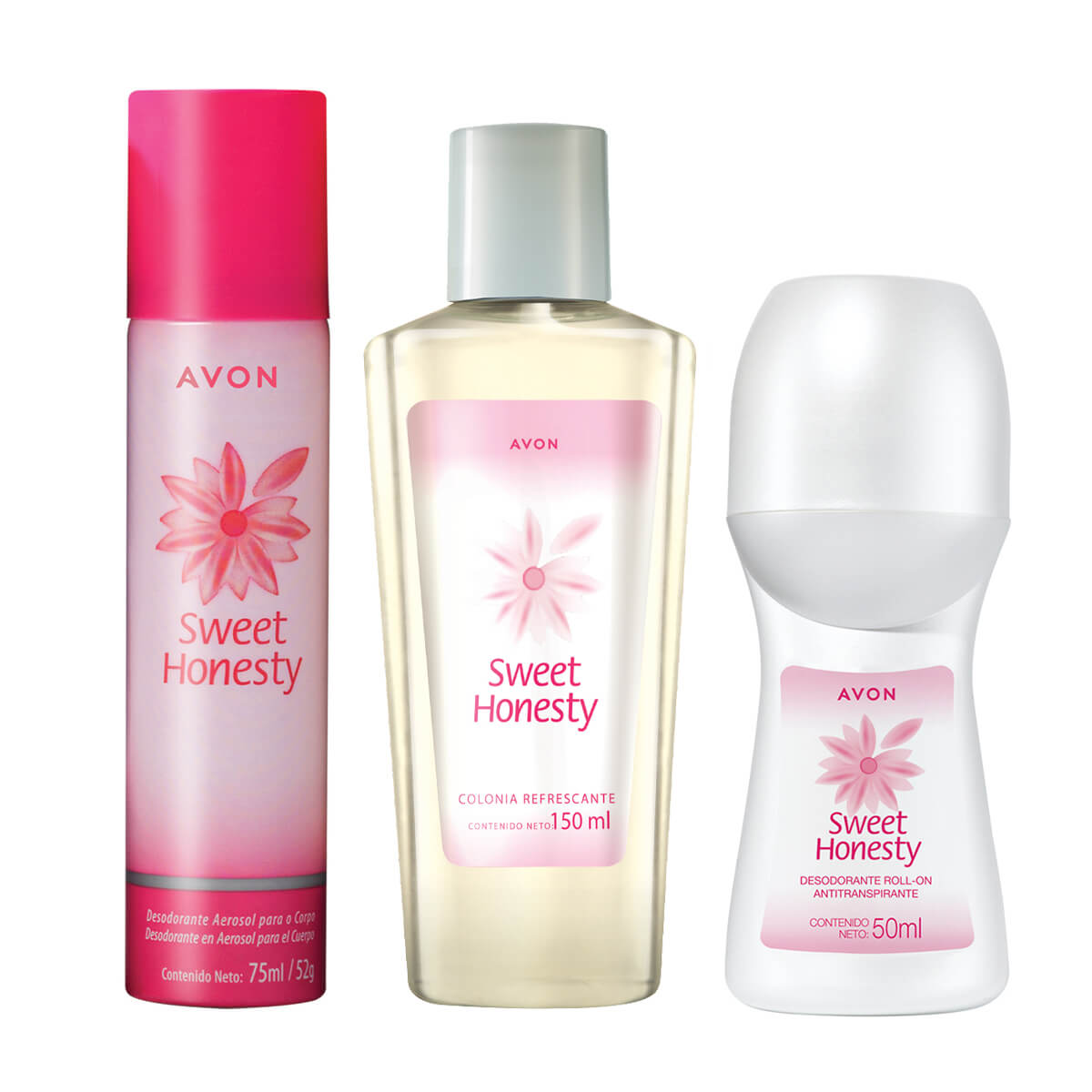 Set x3 Sweet Honesty Colonia Refrescante de Mujer+ Desodorante en Aerosol + Desodorante Roll-On