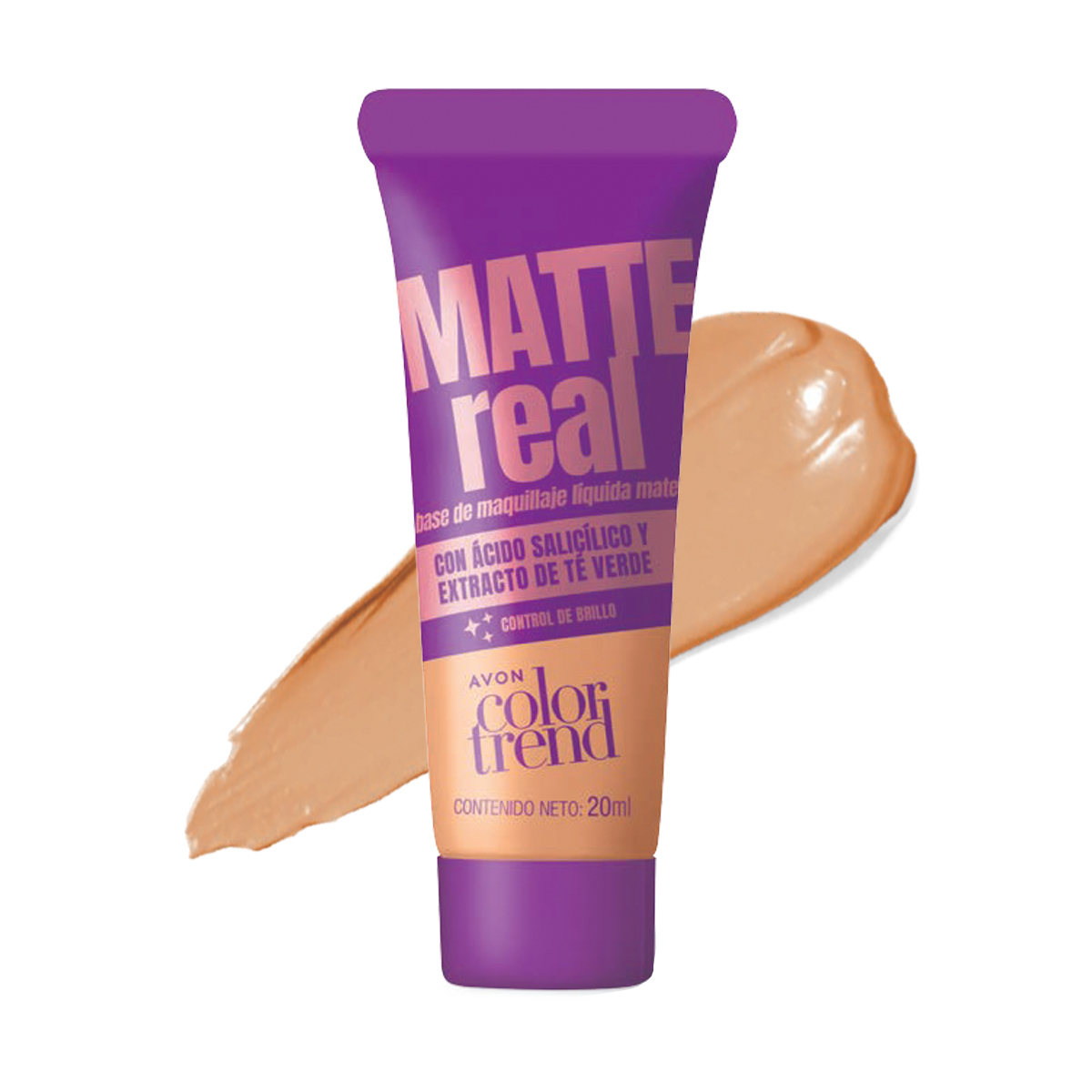 Base de Maquillaje Líquida Mate con Ácido Salicílico y Extracto de Té Verde Color Trend Matte Real - 210N Beige Claro