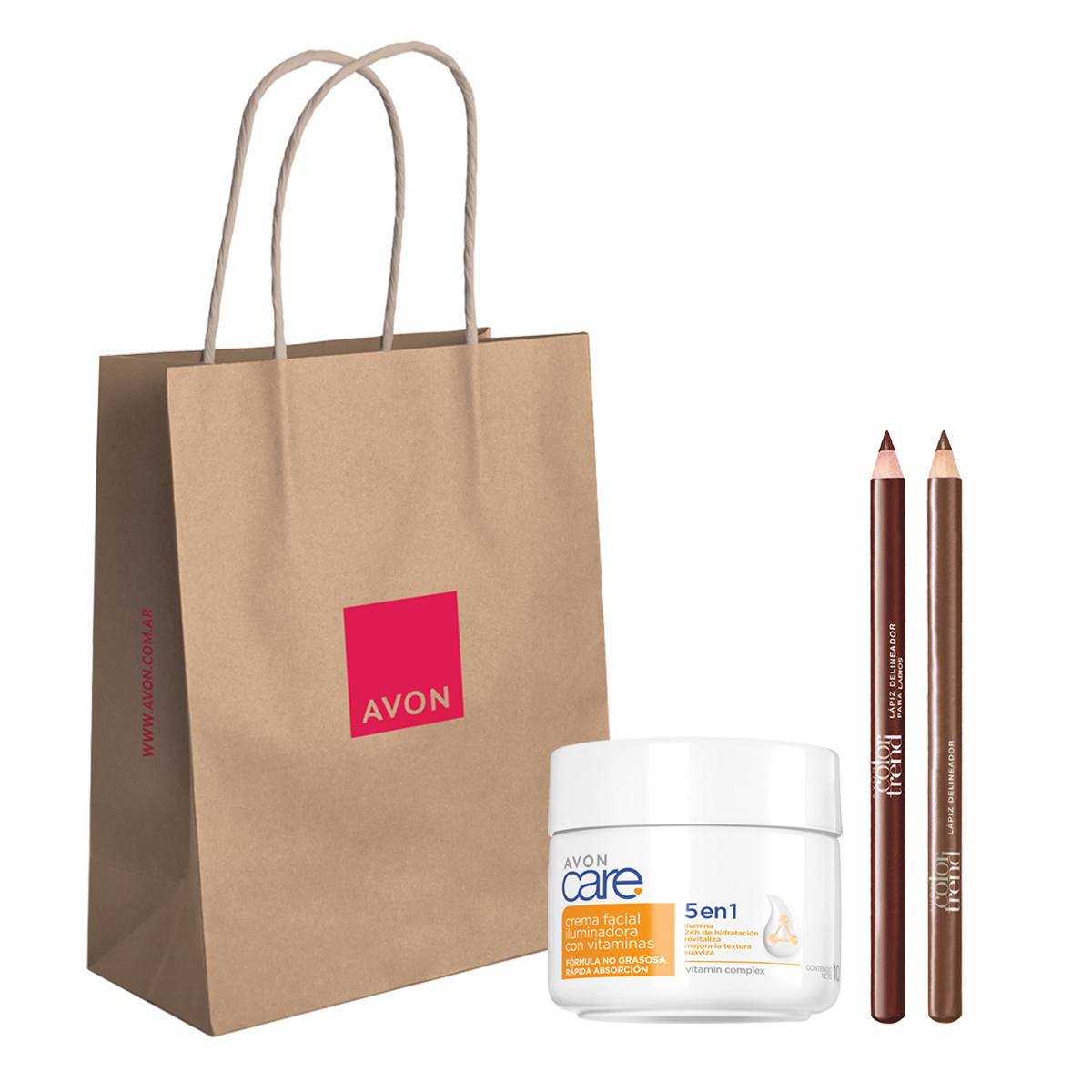 Set x3 Crema Facial Iluminadora 5 en 1 | Avon care + Delineador de Labios en Lápiz | Color Trend Chocolate + Delineador de Labios en Lápiz | Color Trend Rosa Natural