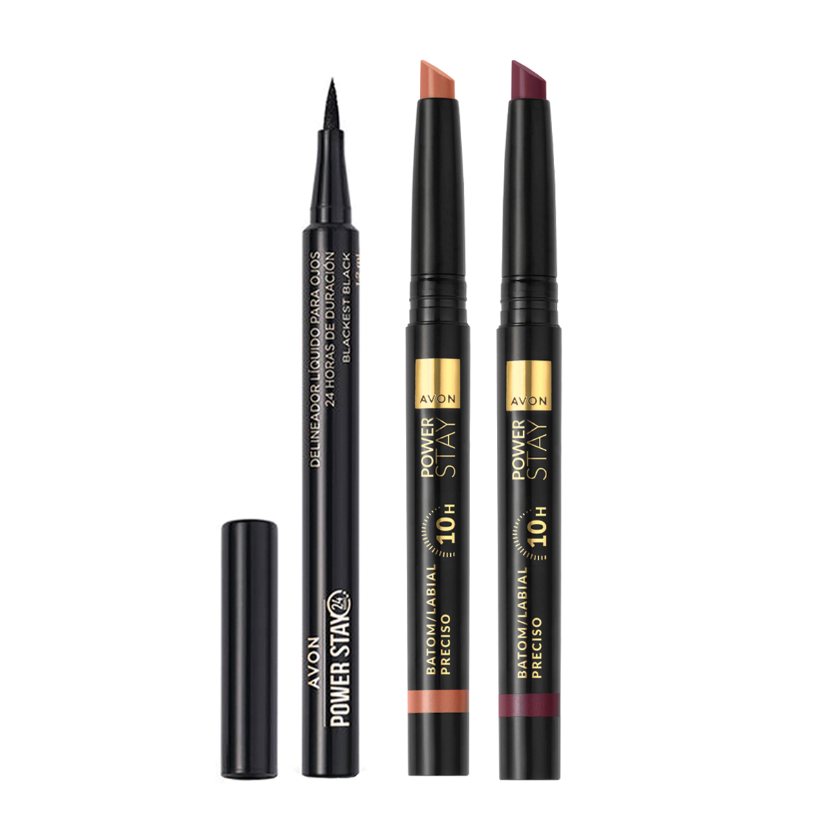 Set x3 Lápiz Labial Preciso Bronze Champion + Lápiz Labial Preciso Garnet Glory + Delineador Líquido para Ojos -Blackest Black | Power Stay